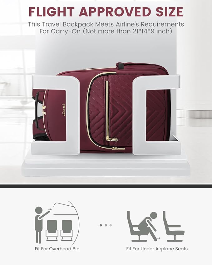 LOVEVOOK Laptop Backpack Purse for Women, Work Business Travel Computer Bags, College Nurse Backpack for Womens, Quilted Casual Daypack with USB Port, Fit 15.6 Inch Laptop, Wine Red