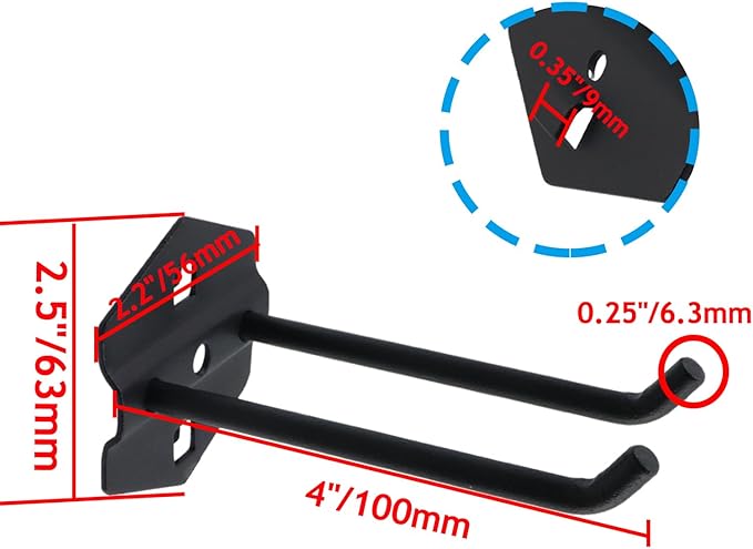Pegboard Hooks Heavy Duty Metal Steel 3/8" Square Hole Peg Hooks Suitbale for 1.5" Spaced Pegboards Double Arm Wall Hooks for Organizing Tools in Home or Garage 4-inch Long Black-2pcs