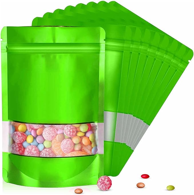 4"x6" 120pcs Mylar Bags for Food Storage,Smell Proof Bag with Matte Window Resealable Food Storage Bags for Small Business, Stand-up Foil Pouch Packaging Freeze Dried Candy Bag（Green）