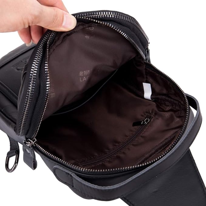Leather Sling Bag Backpack for Men Women Outdoor Travel Hiking Business Shoulder Crossbody Chest Pouch Pack Casual Work Office Handbag Tote