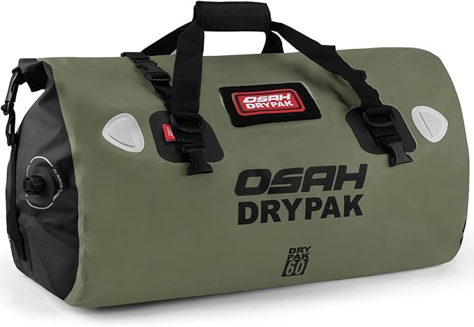 OSAH DRYPAK Waterproof Duffel Bag - Motorcycle Dry Bag Tail Bag with Large Storage Space, Waterproof Luggage Duffle Bags with Outer Mesh Zipper Pocket for Camping, Kayaking, Fishing & Traveling