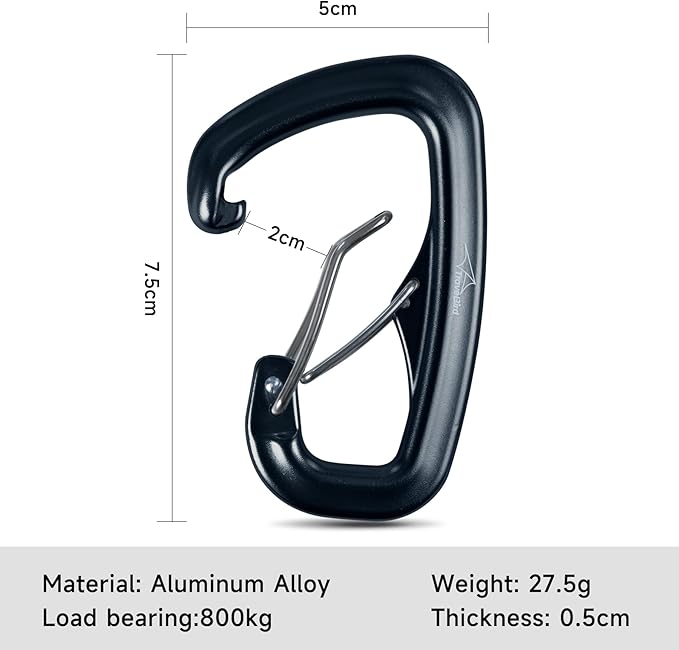 Heavy Duty Carabiner Clip Hook 8KN (1763 lbs), 2 PCS Ultra-Light Aluminum Caribeaners with Double Door D Ring Shape, for Hammock, Camping, Hiking, Backpacking, Dog Leash, Keychain Clip