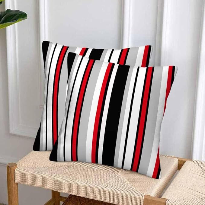 Vertical Lines Striped Pillow Covers 18 X 18 Black White Grey Red Watercolor Set of 2 Pillow Cases Square Velvet Outdoor Throw Cushion Pillowcases Decorative for Home Bed Sofa Couch Hotel