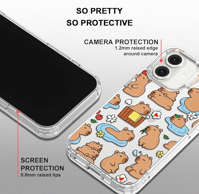 MOSNOVO for iPhone 16 Plus Case, Shockproof Military-Grade Protection 6.6ft Drop Tested, Clear Phone Case for iPhone 16 Plus, Capybara Land Design