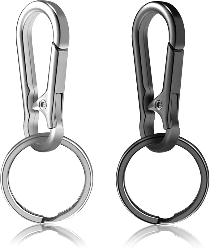 2pcs Metal Keychain Rings, Sturdy Key Chain Ring Carabiner Clip, Key Holder Organizer for Purse Charms Hook, Paracord Keychain Lanyard, Men and Women Home Car Keyrings (Black and Silver)