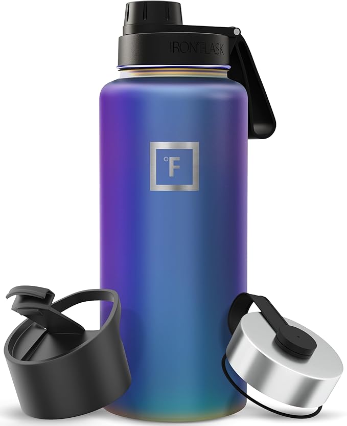 IRON °FLASK Camping & Hiking Hydration Flask with Spout, Wide Mouth Insulated Stainless Steel Sports Water Bottle - 32 oz Aurora