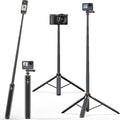 VRIG TP21 54inch Telescopic Selfie Stick Long with Tripod, Waterproof Hand Grip with 1/4" Screw for Insta360 X5/X4 /X3/X2 /ACE PRO, DJI Osmo Action 5Pro/4/3,Pocket 3,GoPro Hero 13 12 11 10 9