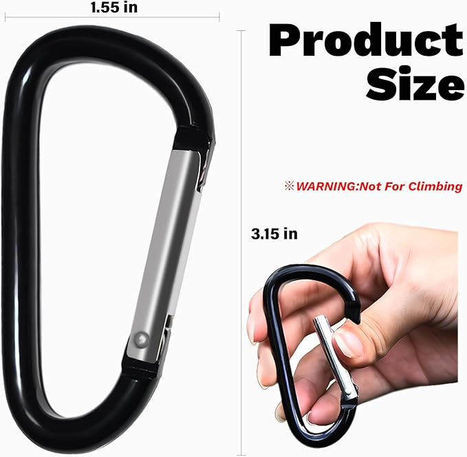 Outdoor Essentials 8PCS Aluminum Carabiner Clips, 3 Inch Large D Shape Spring Snap Hook for Hiking, Camping, Hammocks, Keys, Keychains, Dog Leashes