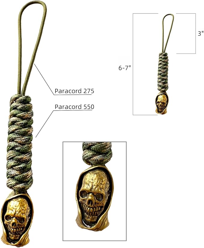 Handmade Lanyards with Brass Beads – Paracord 550 Survival Gear Leash for knives, Outdoor, and EDC Tools
