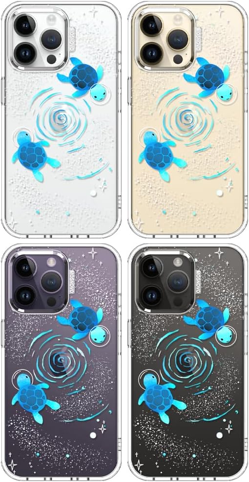 MOSNOVO Case for iPhone 14 Pro Max, [Buffertech 6.6ft Military-Grade Drop Protection] [Anti Peel Off Tech] Clear TPU Bumper Phone Case Cover Design - Space Turtle
