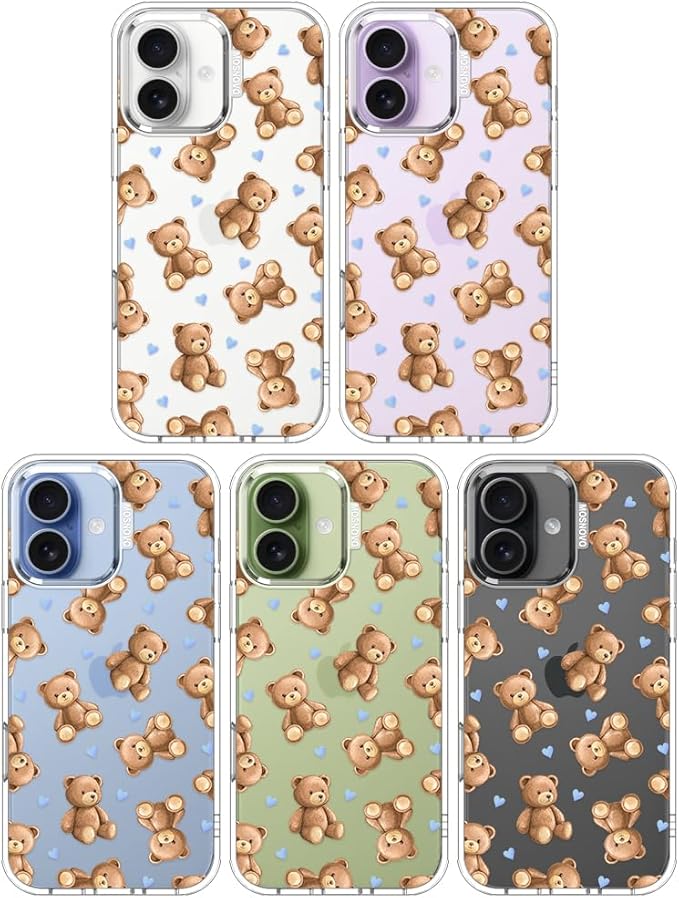 MOSNOVO for iPhone 17 Case, Shockproof Military-Grade Protection 6.6ft Drop Tested, Camera Control, Clear Phone Case for iPhone 17, Teddy Mood Design