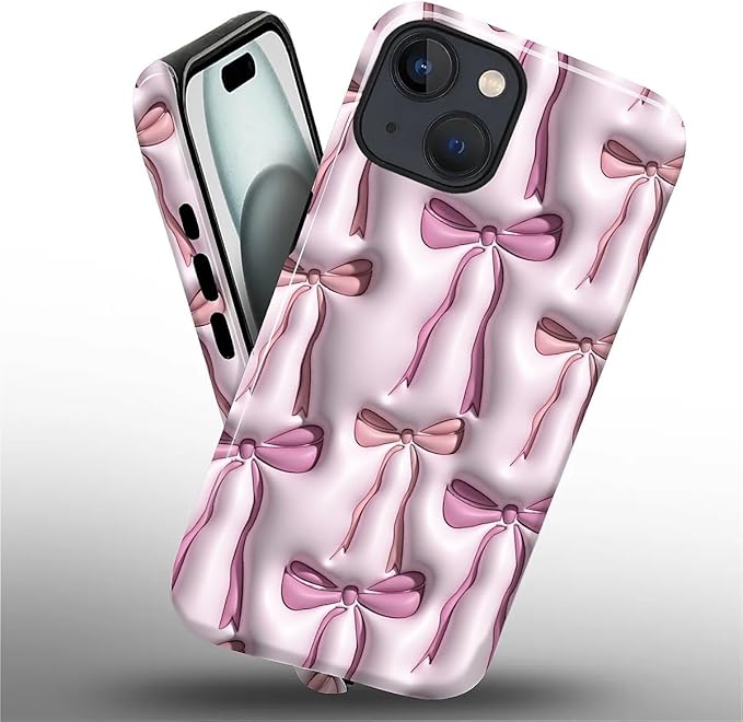 for iPhone 15 Case,HL2 Abstract Ribbons Bows Hybrid 2 Layer Hard Shell Silicone Protective Pattern Design Case