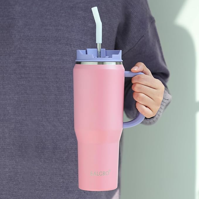EALGRO 40 oz Tumbler with Handle, Insulated Tumblers with Lid and Straw, Large Metal Sports Water Bottle Jug, Thermal Stainless Steel Travel Coffee Mug Cup, Blue