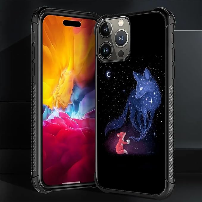 for iPhone 16 Pro Max Case, Galaxy Fox Wolf Pattern Graphic Design Girl Boy Soft Silicone Hard Acrylic Shock Protection for iPhone 16 Pro Max