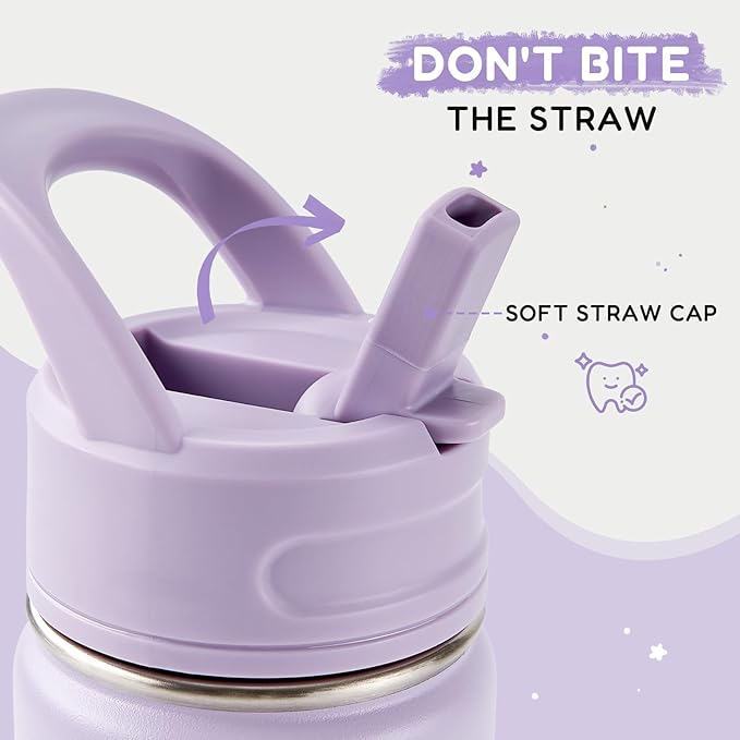 Fijinhom 12oz Water Bottle with Straws, Stainless Steel Vacuum Insulated Water Bottle Leak-Proof, BPA-Free, Purple + Pink
