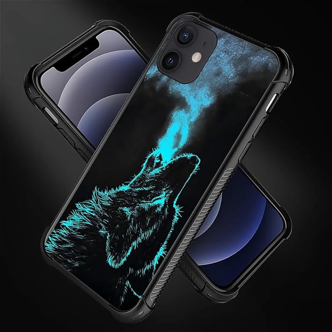 for iPhone 11 Case, Blue Breathing Wolf Pattern Graphic Design Girl Boy Soft Silicone Hard Acrylic Shock Protection for iPhone 11