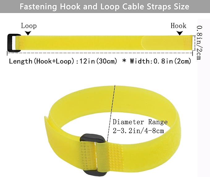 10 Pack (12 x 0.8 Inch) Reusable Fastening Cable Ties and Cable Straps Yellow Color Adjustable Multi-Purpose Hook and Loop Straps Nylon Cable Ties Organizer Fastener Management Wire Straps
