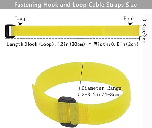 10 Pack (12 x 0.8 Inch) Reusable Fastening Cable Ties and Cable Straps Yellow Color Adjustable Multi-Purpose Hook and Loop Straps Nylon Cable Ties Organizer Fastener Management Wire Straps