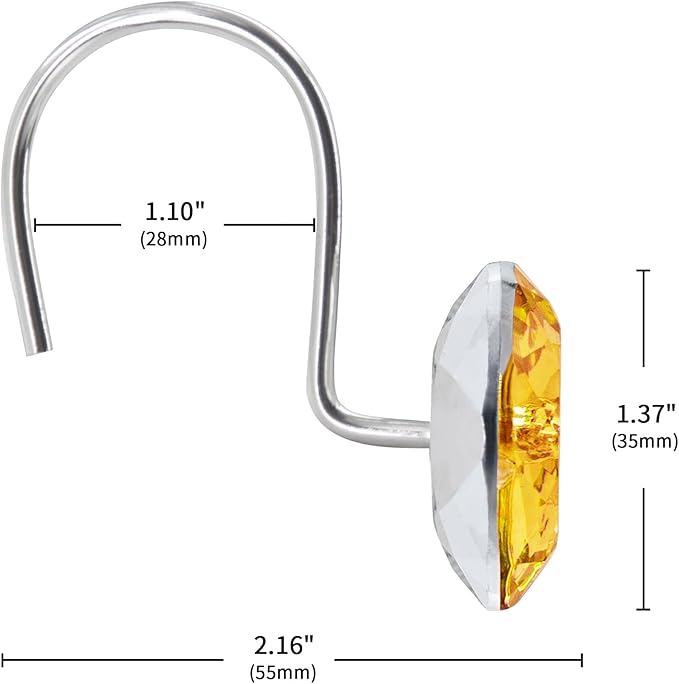 MitoVilla Yellow Shower Curtain Hooks Rings, Gold Metal Shower Hooks for Fall Shower Curtain or Liner, Shower Rings for Curtain Accessories and Bathroom Shower Rod, 12 Pack Set