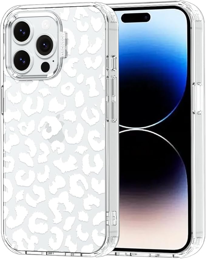 MOSNOVO Case for iPhone 14 Pro Max, [Buffertech 6.6ft Military-Grade Drop Protection] [Anti Peel Off Tech] Clear TPU Bumper Phone Case Cover Design - White Leopard Print