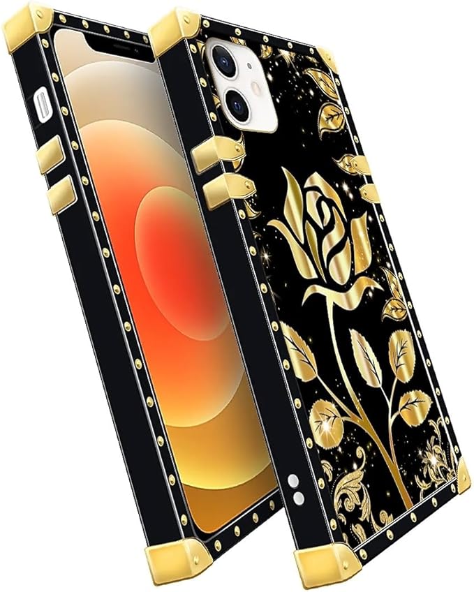 Compatible with iPhone 11 Case, Shine Gold Rose Luxury Golden Decoration for Girl Women Soft TPU Shockproof Protective Hard PC Back for iPhone 11