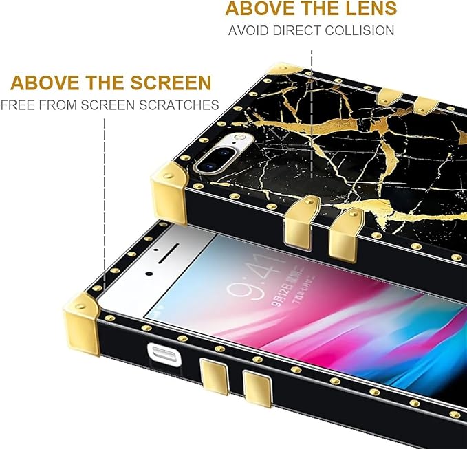 Compatible with iPhone 8 7 SE Case, Black Gold Marble Nature Luxury Golden Decoration for Girl Women Soft TPU Shockproof Protective Hard PC Back for iPhone 8 7 SE