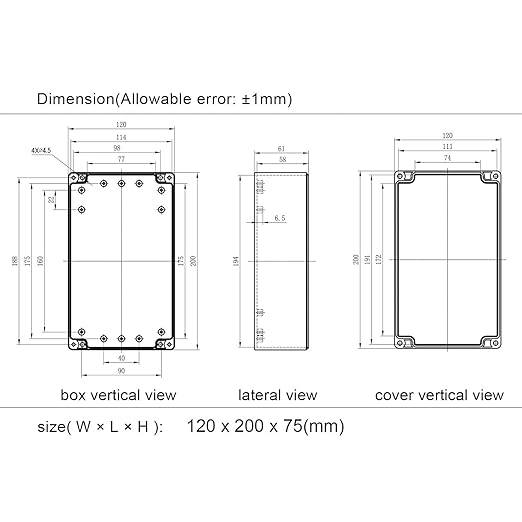 LeMotech Project Box ABS Plastic IP65 Waterproof Dustproof Electrical Junction Box Outdoor Enclosure for Electronics Black 7.87 x 4.72 x 2.95 inch (200 x 120 x 75 mm)(Pack of 2)