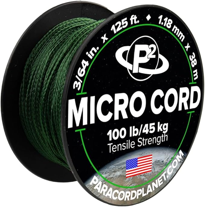 Paracord Planet Micro Paracord – Thin Braided Cord for Crafting, Fishing, and DIY Projects in 125 ft Spools – Forest Green