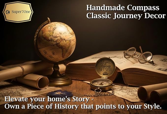 Handmade Antique Vintage Brass Compass | Exquisite Nautical Compass | Home Decor | Pocket Compass Gift for Every Occasion | Super7One