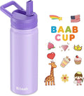 baab 18oz Kids Water Bottle, Insulated Water Bottle with Straw & Stickers, 18/8 Stainless Steel Vacuum Leakproof Kds Water Straw Cup for School, Perfect for Boy Girl (Purple, 1 Pack)