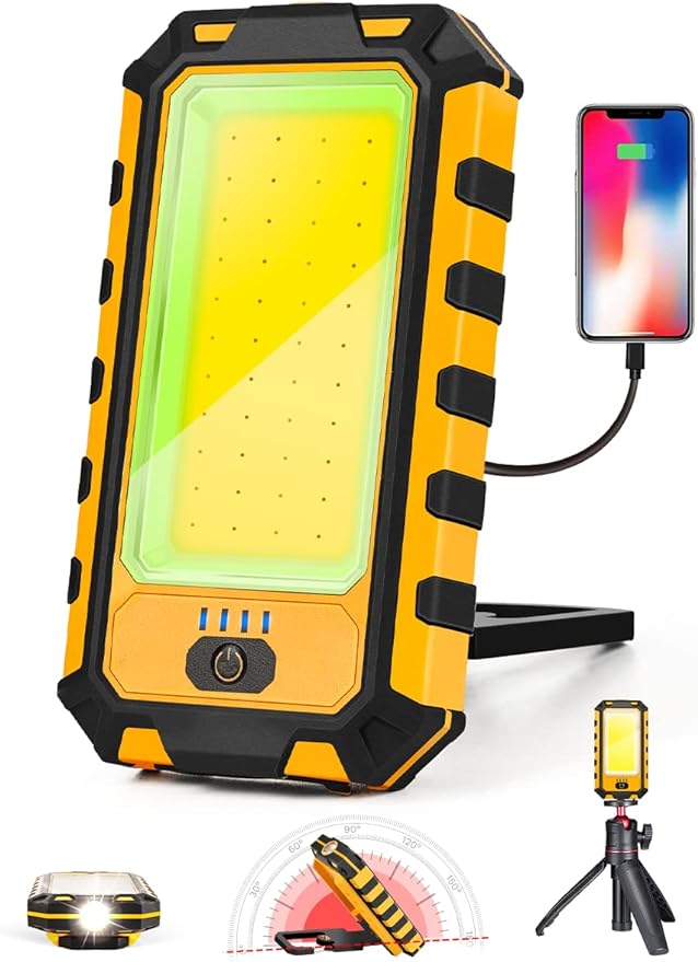innofox LED Rechargeable Magnetic Work Light 1500Lumens, Hanging Hook 4 Lighting Modes, Job Site Lighting for Car Repairing, Camping, Hunting, and Hurricane(Orange)