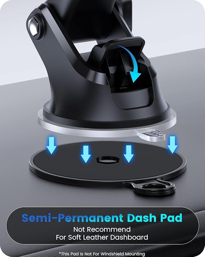 OQTIQ 3-in-1 Suction Cup Phone Holder Windshield/Dashboard/Air Vent, Dashboard & Windshield Suction Cup Car Phone Mount with Strong Sticky Gel Pad (Black & Silver)