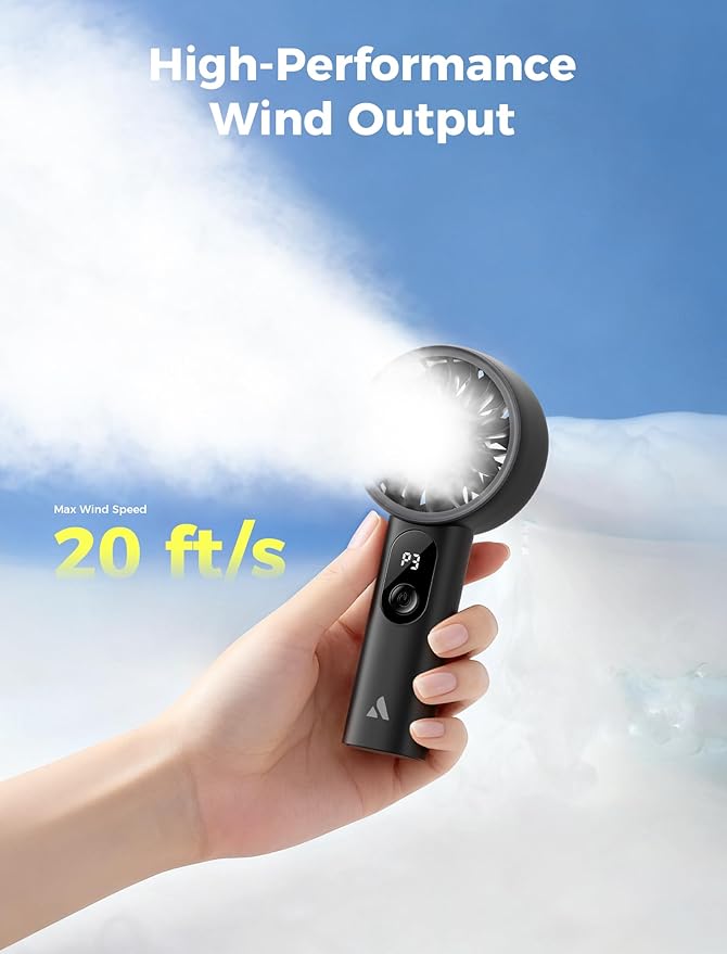 Aecooly Mighty Portable Fan, Powerful Handheld Fan, USB Rechargeable [10H Max Cooling Time], Mini Personal Battery Powered, Pocket for Travel, Summer, Gifts for Women, Girls -Black