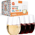 TaZa Outdoor Wine Glasses Stemless, 16oz Set of 4, Unbreakable Tritan Plastic Drinkware, Dishwasher Safe Reusable Glasses, Clear Shatterproof Glassware