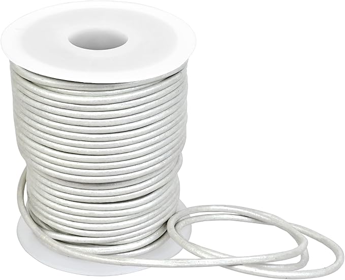 GENIQUE Real/Genuine Round Leather String Cord for Necklace, Bracelets, Jewellery, Braiding (2mm, Pearl White Metallic)