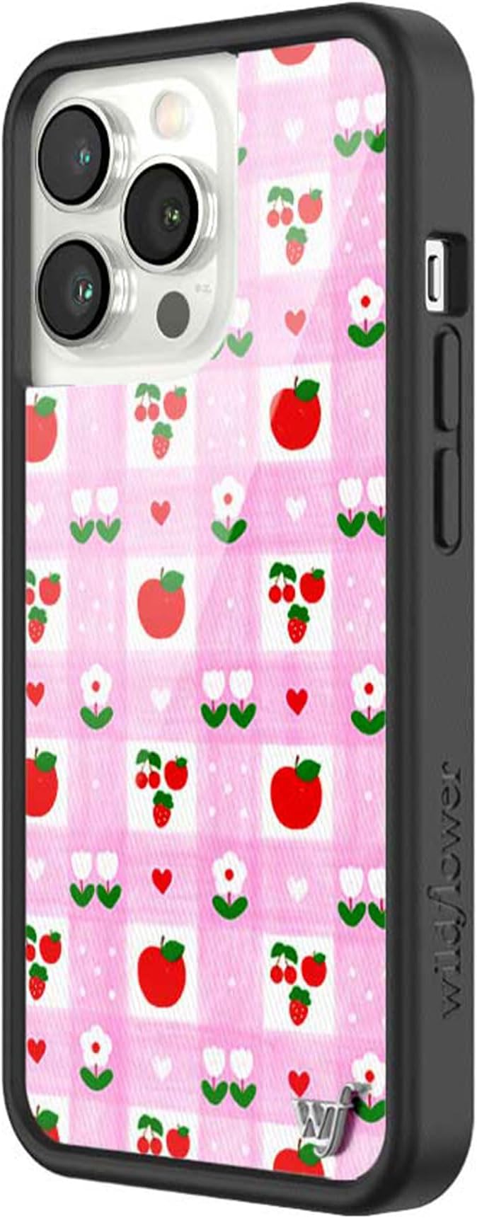 Wildflower Cases - Compatible with iPhone 13 Pro | Protective Black Bumper, 6.5ft Drop Test Certified Women Owned Small Business | Cherry Pink Fruit Floral Cute Trendy | Apple A Day