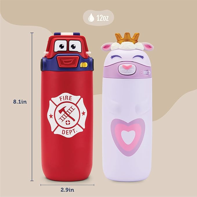 Ello Ellies 12oz Vacuum Insulated Stainless Steel Kids Water Bottle with Straw and Built-in Carrying Handle and Leak-Proof Locking Lid for School Backpack, Lunchbox and Outdoor Sports, Lamb Princess