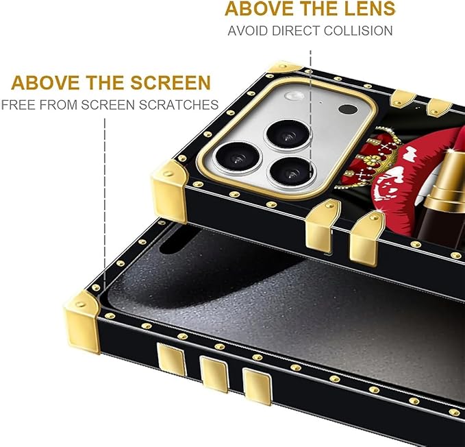 for iPhone 17 Pro Case Luxury Golden Decoration for Girl Women Soft TPU Shockproof Protective Hard PC Back for iPhone 17 Pro Crazy Pattern Queen Lip Crown Leopard Print