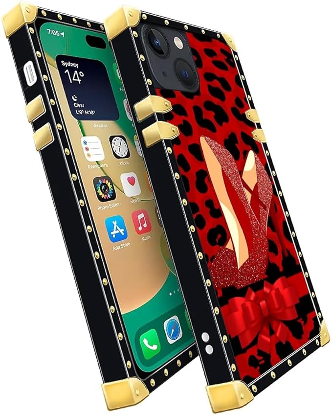 Compatible with iPhone 14 Case, Elegant High Heels Luxury Golden Decoration for Girl Women Soft TPU Shockproof Protective Hard PC Back for iPhone 14