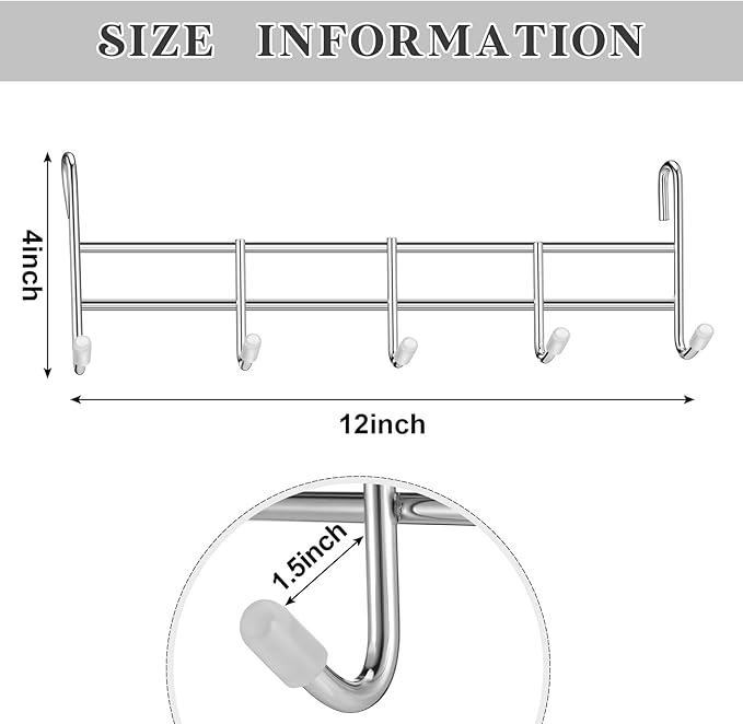 CroBlissful 2 Pcs 5 Hook Attachment for Wire Shelving 1.5 x 12 x 4 Inch Hanging Hooks Rack Wire Chrome Plated Steel Shelf Accessories Metal Hook Bars for Storage Display Organizer (Chrome)