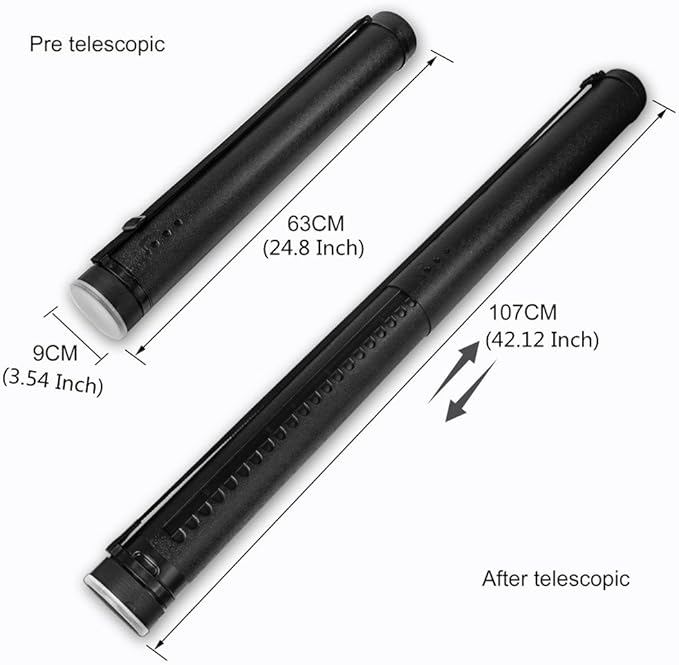 DEWEL Document Tube,Plastic Expanding Poster/Art/Document Storage Tube 24.5 to 40 inches Adjustable with Carrying Strap Waterproof and Light-Resistance Telescoping Carrying Case (Black-Large Size)