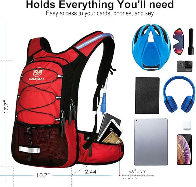 Mothybot Hydration Pack, Insulated Hydration Backpack with 2L BPA Free Water Bladder and Storage, Hiking Backpack for Men, Women, Kids for Running, Cycling, Camping - Keep Liquid Cool up to 5 Hours