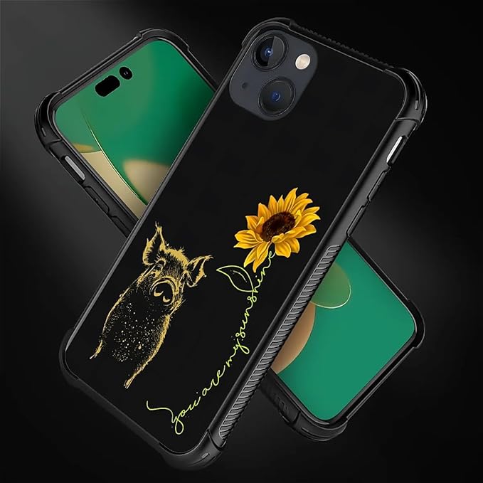 for iPhone 13 Case, Pig Sunflower Yellow Sunshine Pattern Graphic Design Girl Boy Soft Silicone Hard Acrylic Shock Protection for iPhone 13