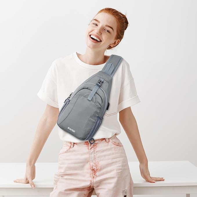 G4Free Sling Bag RFID Crossbody Sling Backpack with USB Charging Port, Travel Hiking Daypack Shoulder Chest Bag for Women Men(Gray)