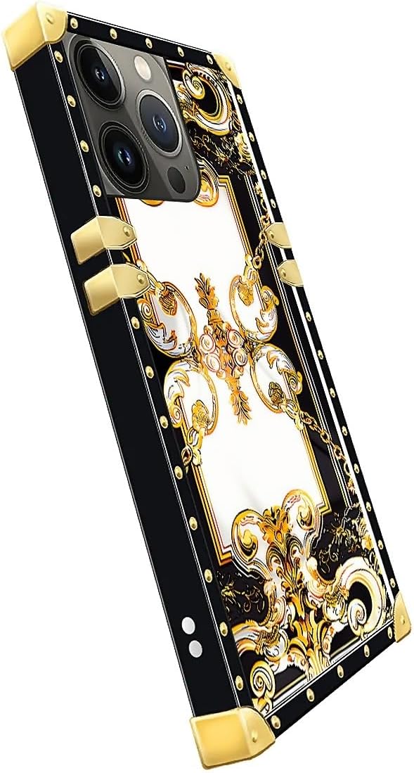 Compatible with iPhone 15 Pro Max Case, Gold Grain Flowers Luxury Golden Decoration for Girl Women Soft TPU Shockproof Protective Hard PC Back for iPhone 15 Pro Max