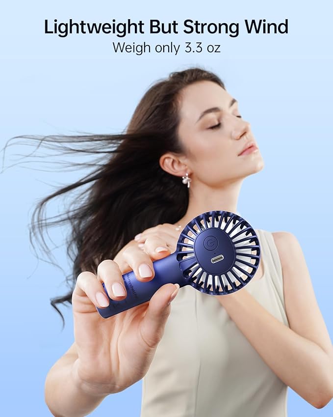 SWEETFULL Mini Portable Fan - Small Handheld Fan, 3 Speeds Personal Hand Gifts for Travel Essentials, Lash, Makeup, Eyelash, Kids, Girls, Women - USB, Cute Design Blue