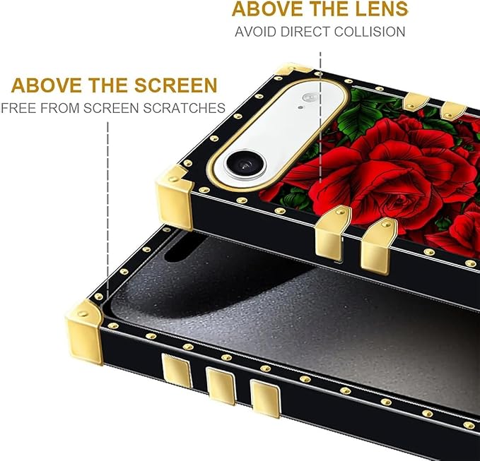 for iPhone 17 Air Case Luxury Golden Decoration for Girl Women Soft TPU Shockproof Protective Hard PC Back for iPhone 17 Air Crazy Pattern Vector Red Rose Green Leaf