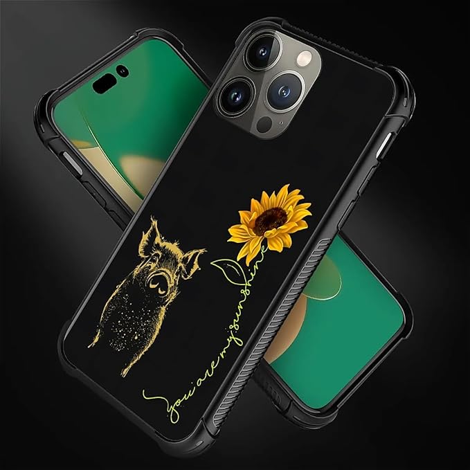 for iPhone 12 Pro Max Case, Pig Sunflower Yellow Sunshine Pattern Graphic Design Girl Boy Soft Silicone Hard Acrylic Shock Protection for iPhone 12 Pro Max