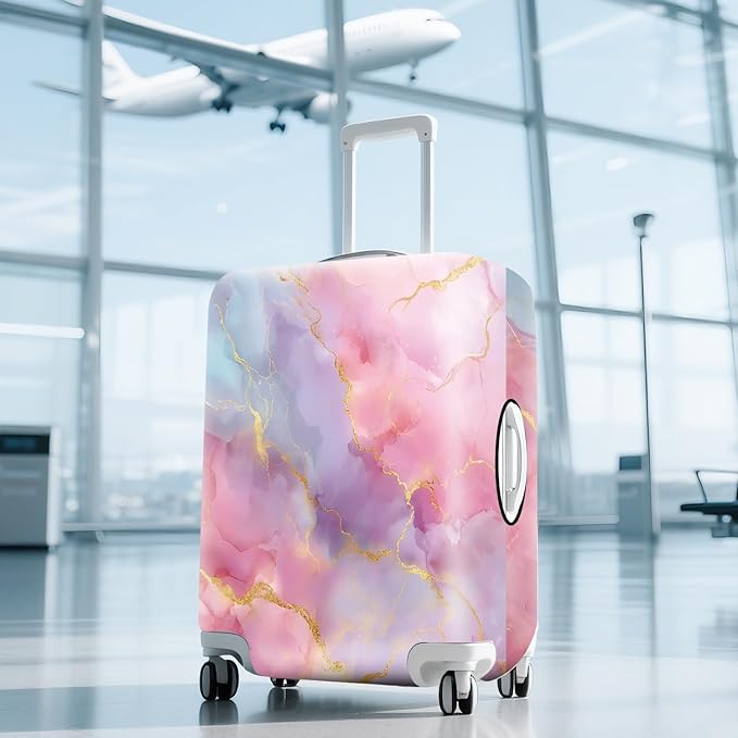 ANNA QUEEN Pink Marble Travel Luggage Cover -Stretchable Airplane Suitcase Protector Sleeve,Universal Washable Fit for 28-30 Inch Checked Baggage,Water Resistant Durable Luggage Protector
