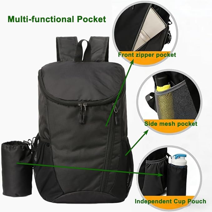 Foldable Daypack, Camping Small Backpack, Hiking Backpack Daypack, Lightweight Waterproof Travel Packable Rucksack for Men and Women
